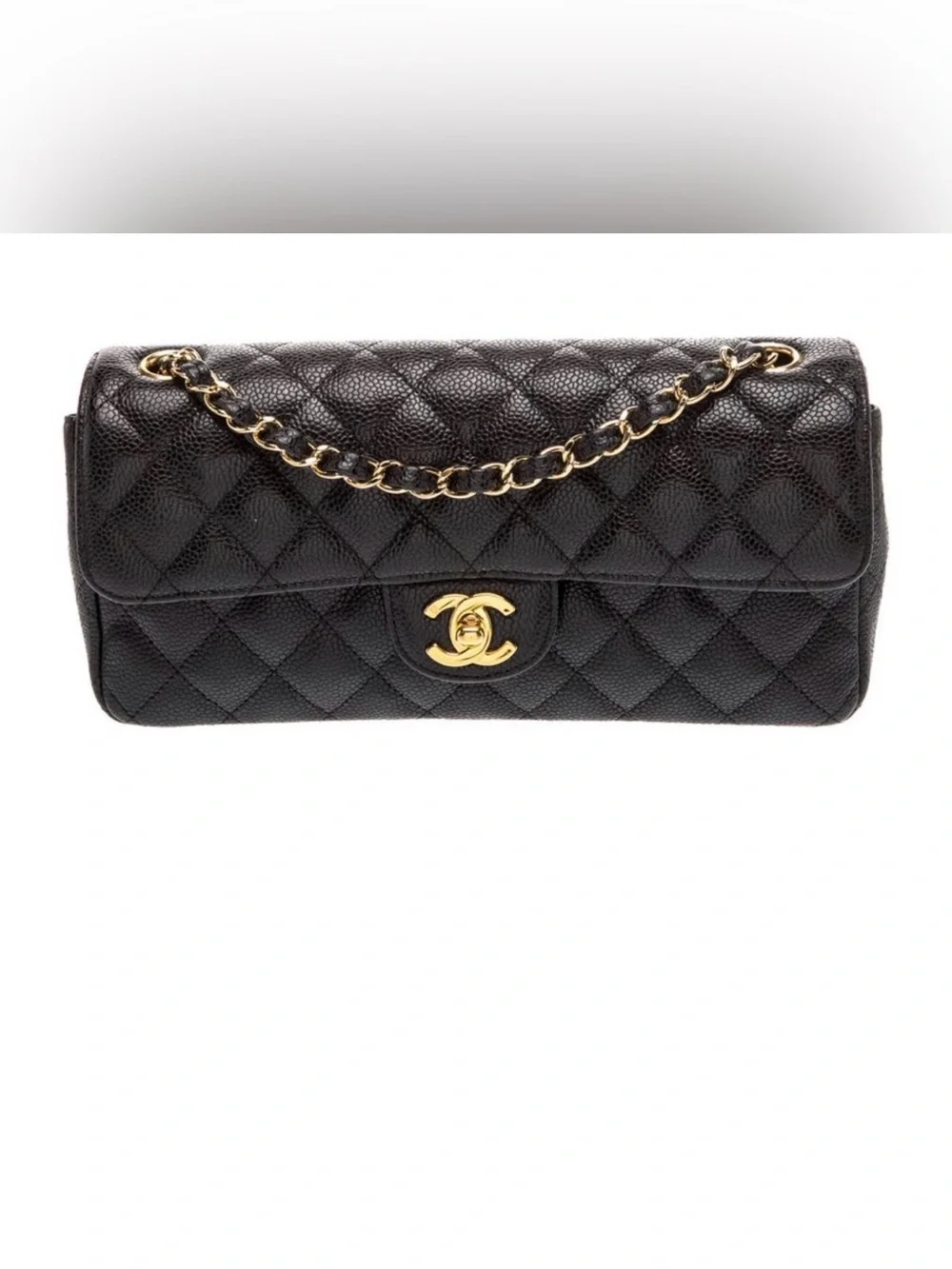 CHANEL Black Quilted Caviar Leather Shoulder Bag with Gold Hardware